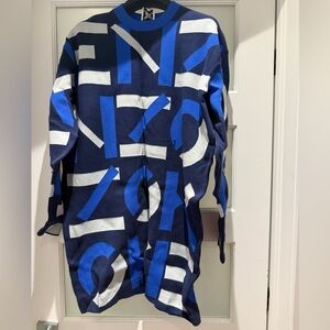 Kenzo Abstract Logo Knit Dress in Royal Blue, Navy & White